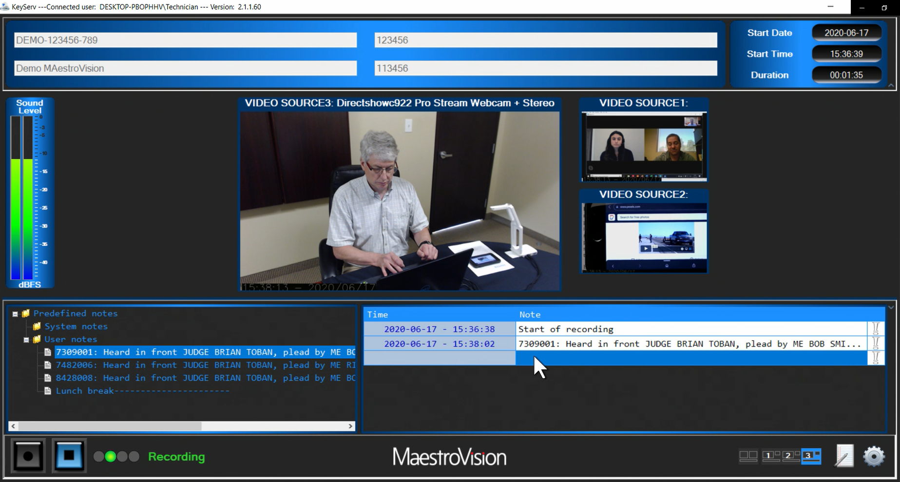 Courtroom recording MaestroVision Keyserv